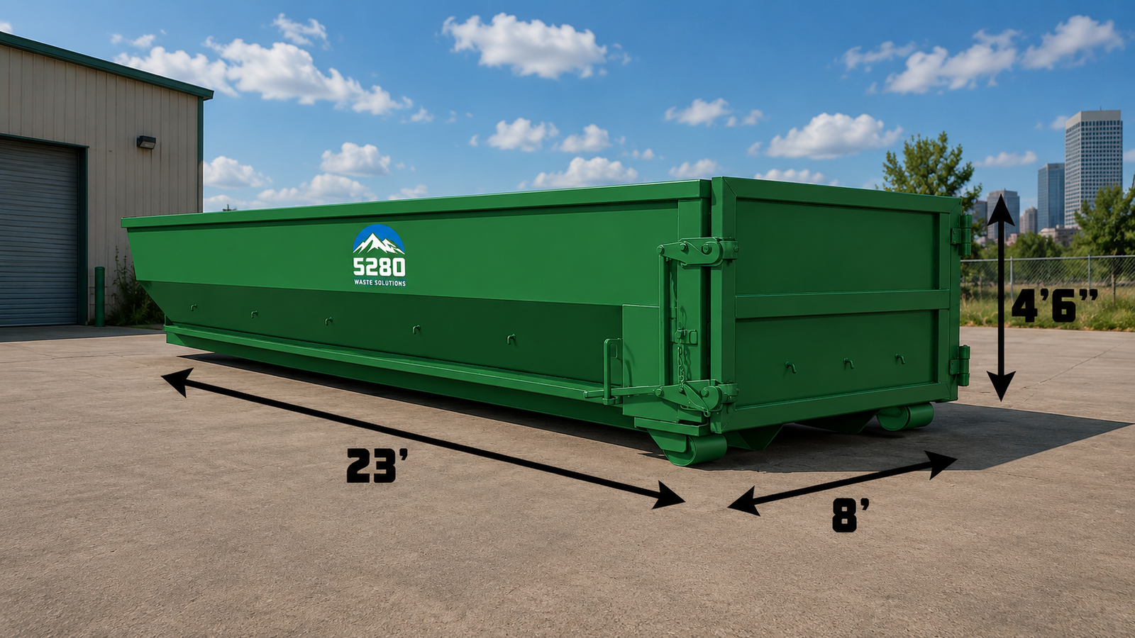 20 yard dumpster placed in tight driveway space in Denver
