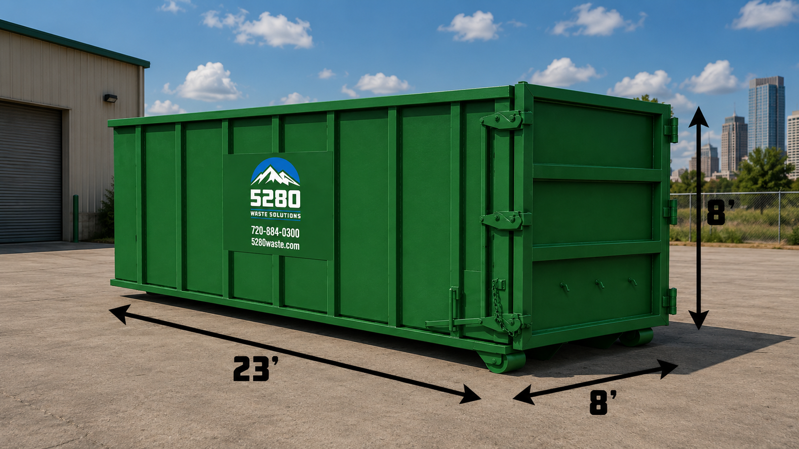 40 yard roll-off dumpster on large construction site in Denver, CO