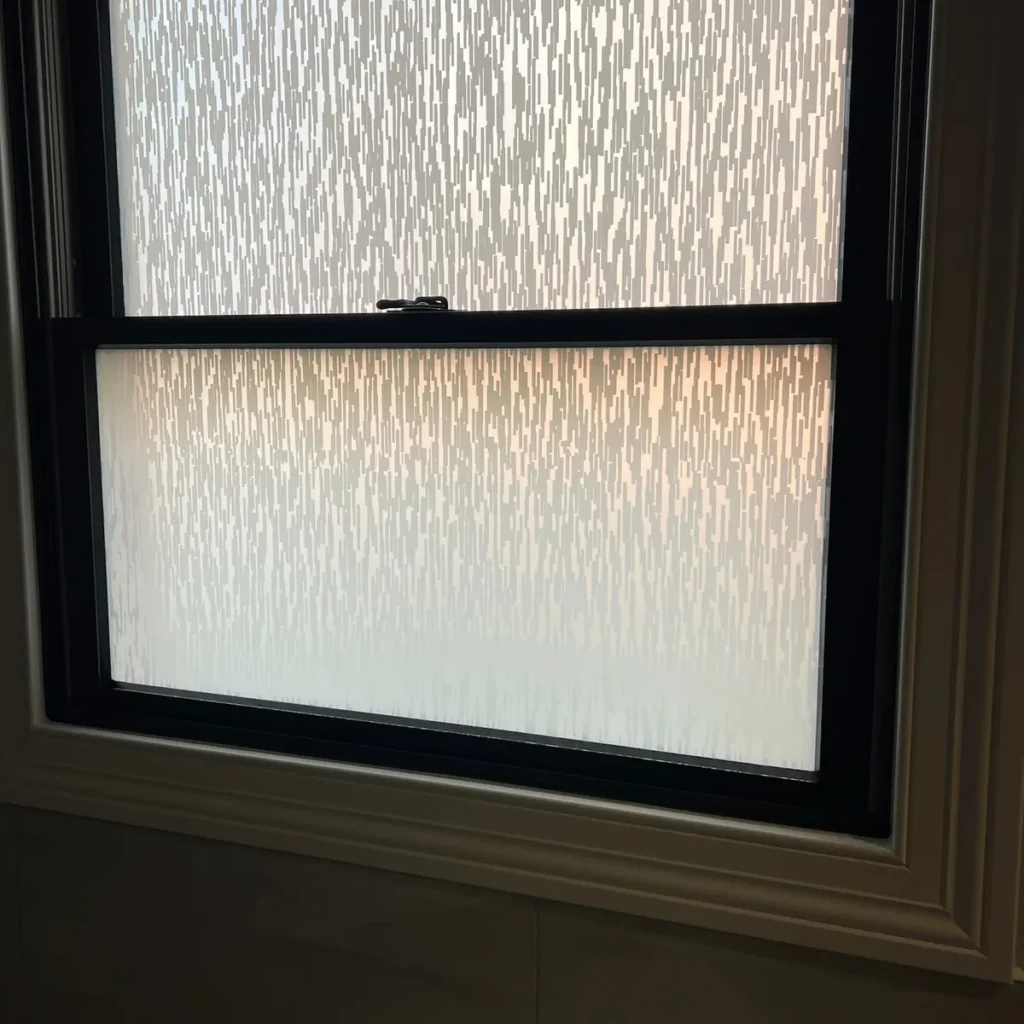 Bathroom window with textured frosted privacy film in St. John, IN